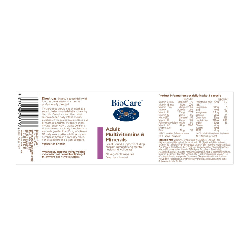 BioCare Adult Multivitamins & Minerals - 30 Capsules