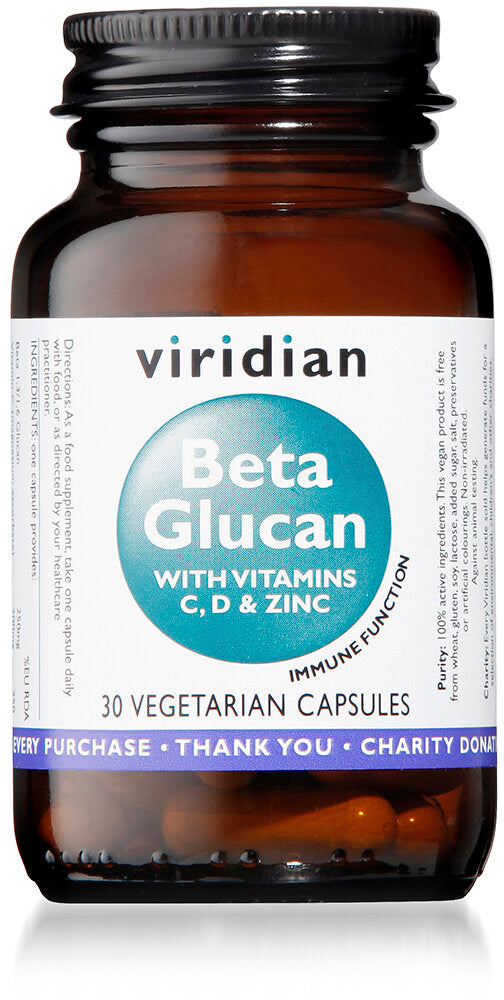 Viridian Beta Glucan 250mg (Plus vitamin C, D3 & Zinc) 30 Veg Capsules