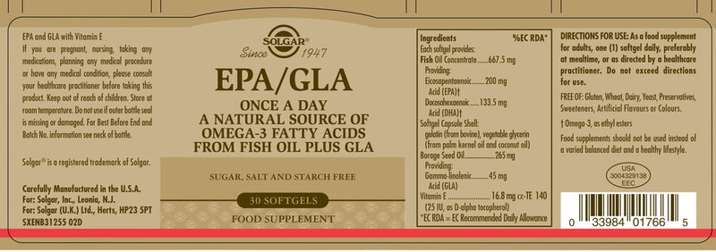 Solgar EPA/GLA - 30 Softgels