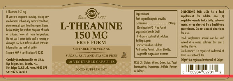 Solgar L-Theanine - 150mg - 30 Capsules