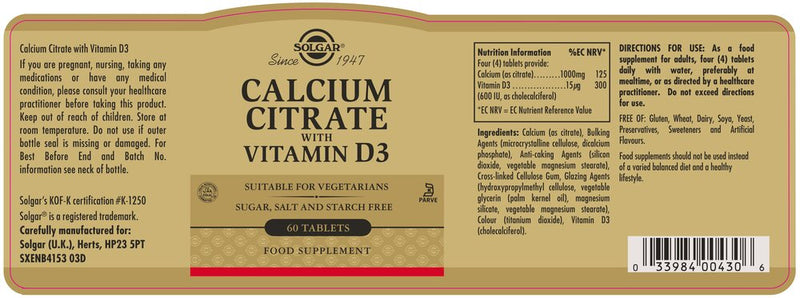 Solgar Calcium Citrate with Vitamin D - 60 Tablets